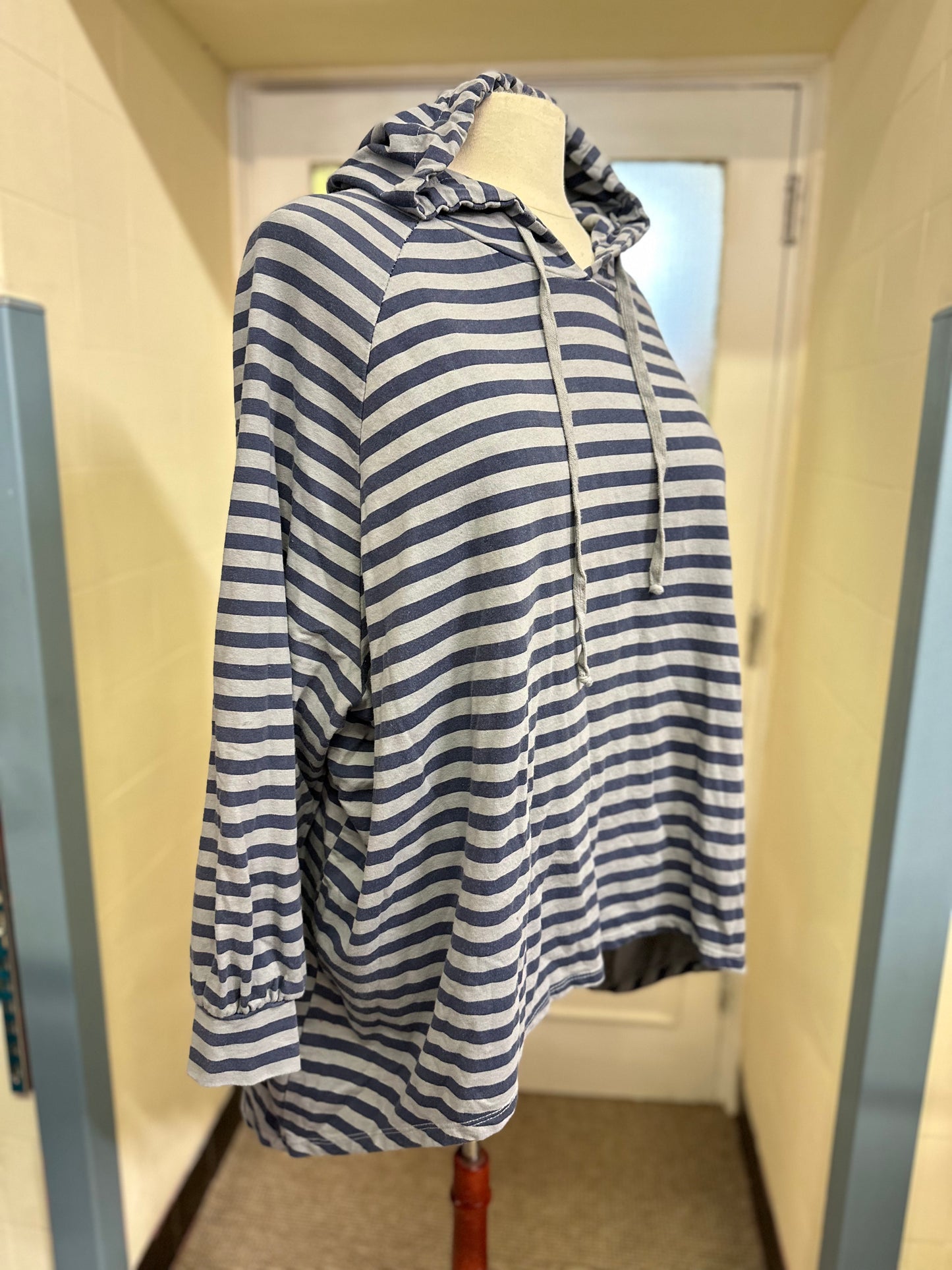 Made in Italy Blue Striped Hoodie, 100% Cotton, Best Fit 24