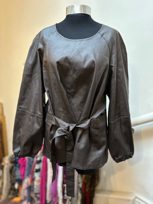 Next Chocolate Brown PU Top Size 24