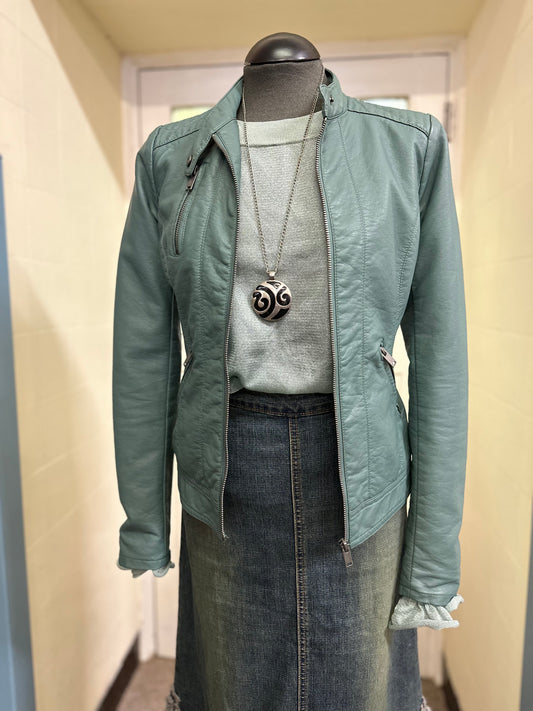 Only Teal PU Leather Jacket, Size XS