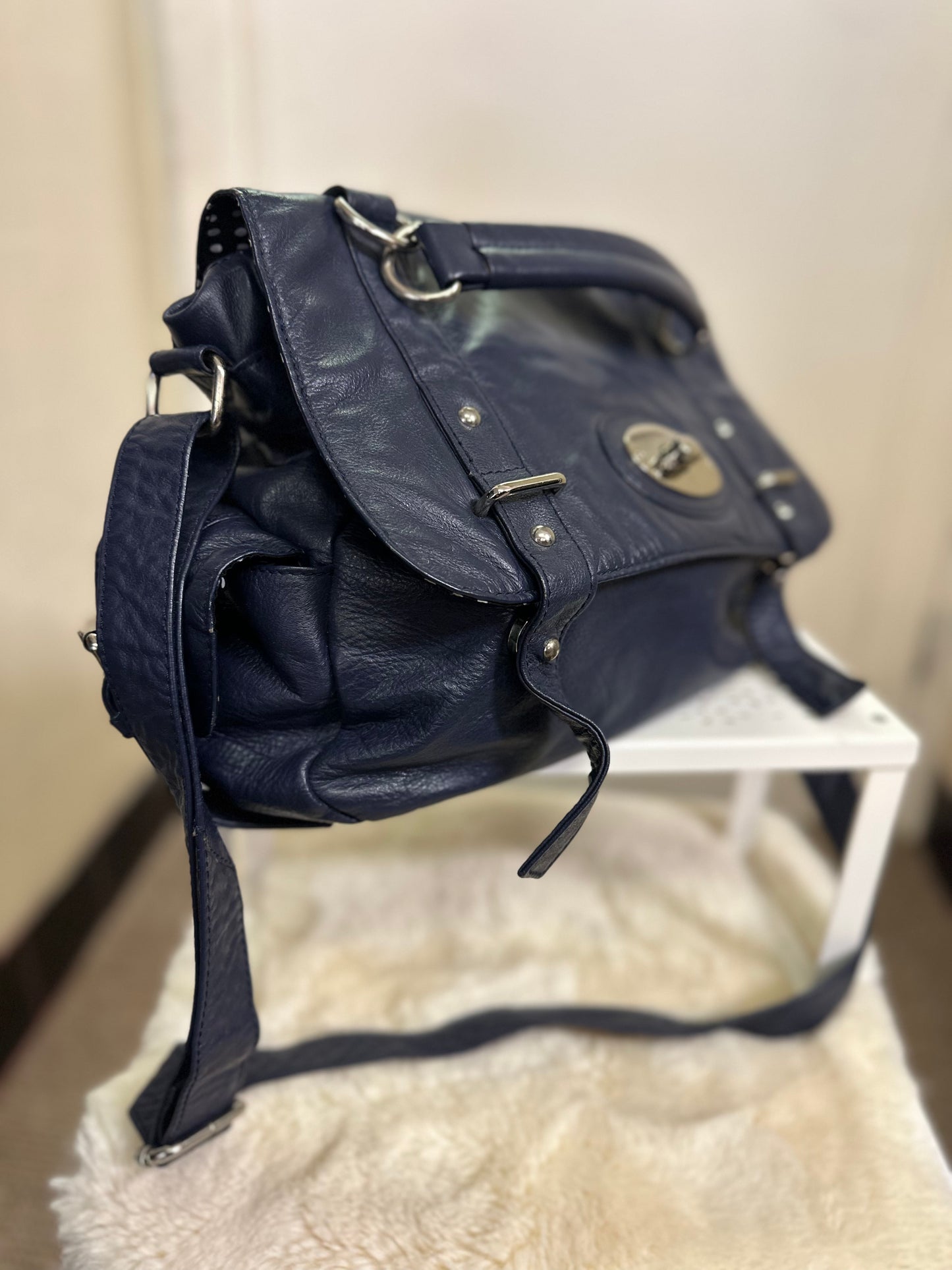 Navy Real Leather Bag