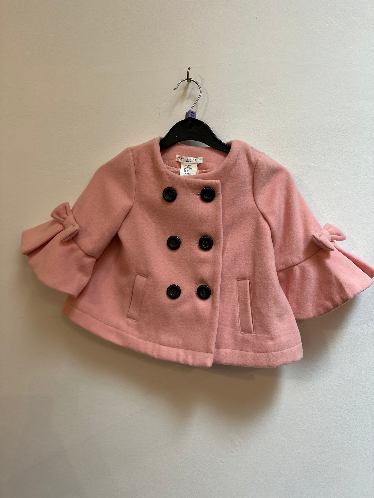 Designer Max Studio Pink Bow Coat, Age 18-24 Months, Immaculate Condition