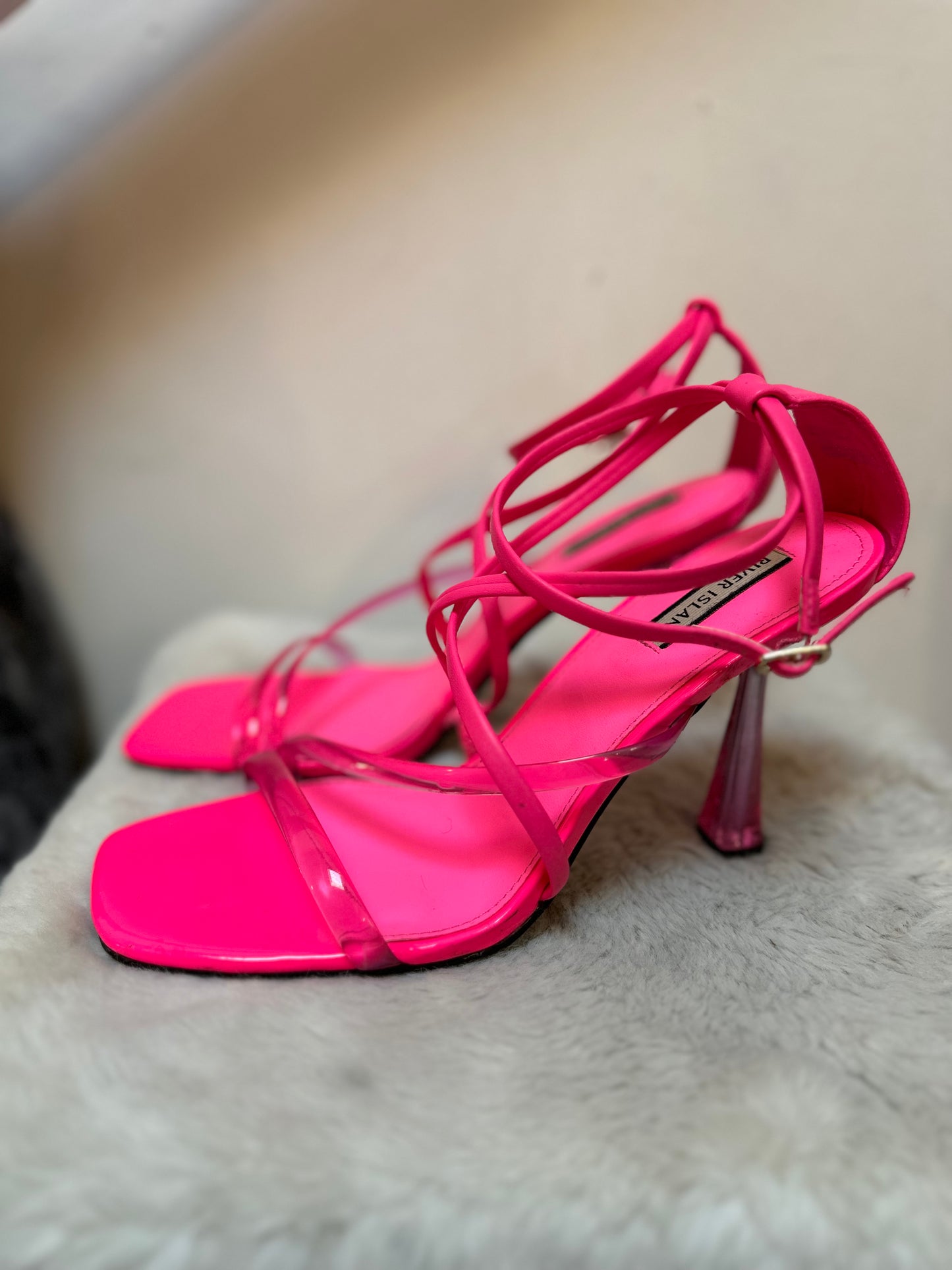 River Island Neon Pink Sandals, Size 7