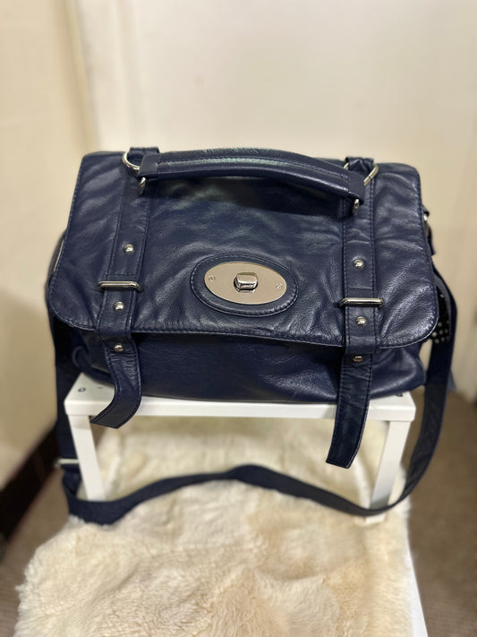 Navy Real Leather Bag