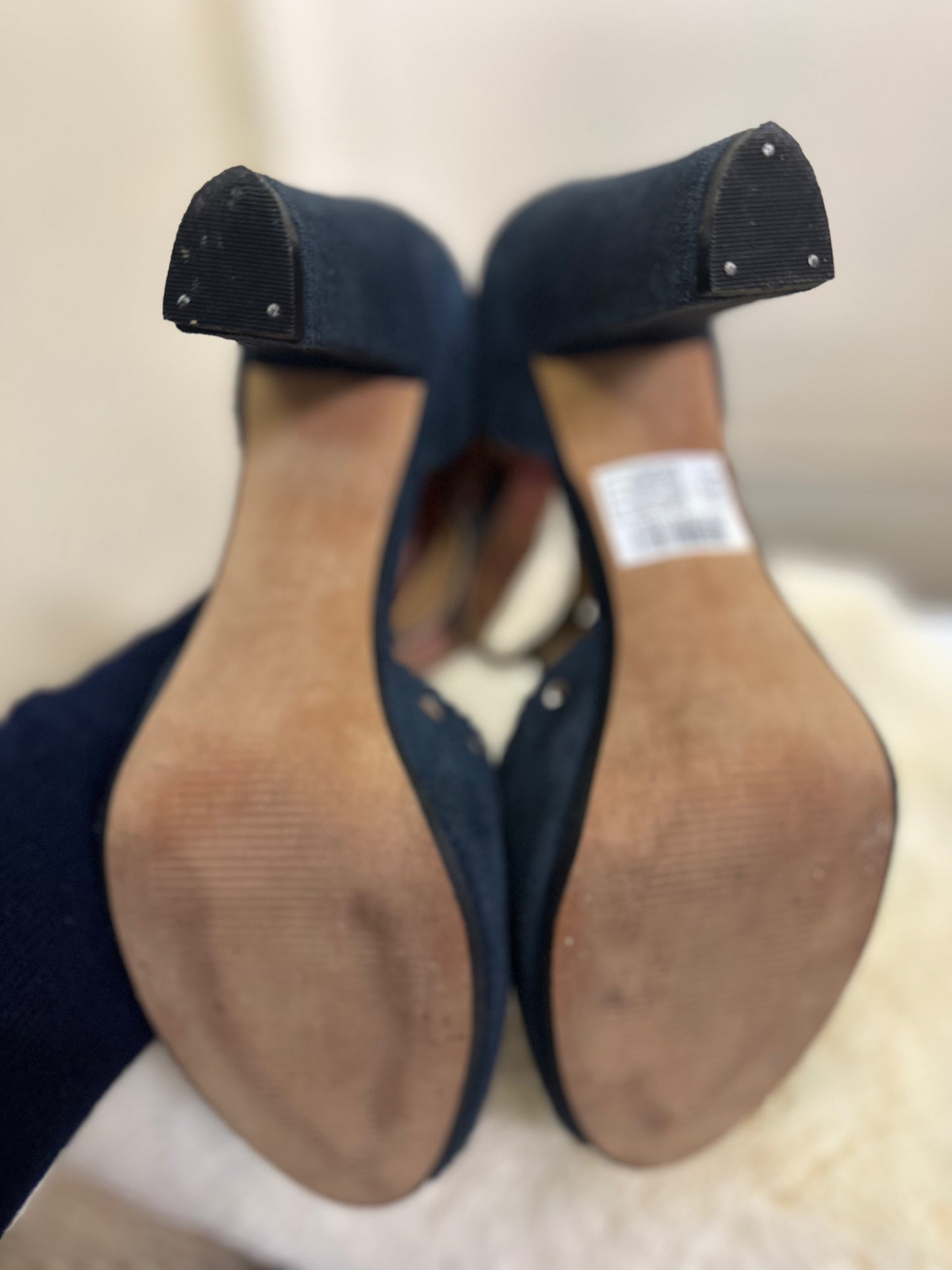 Clarks Navy Suede Heels Size 6.5