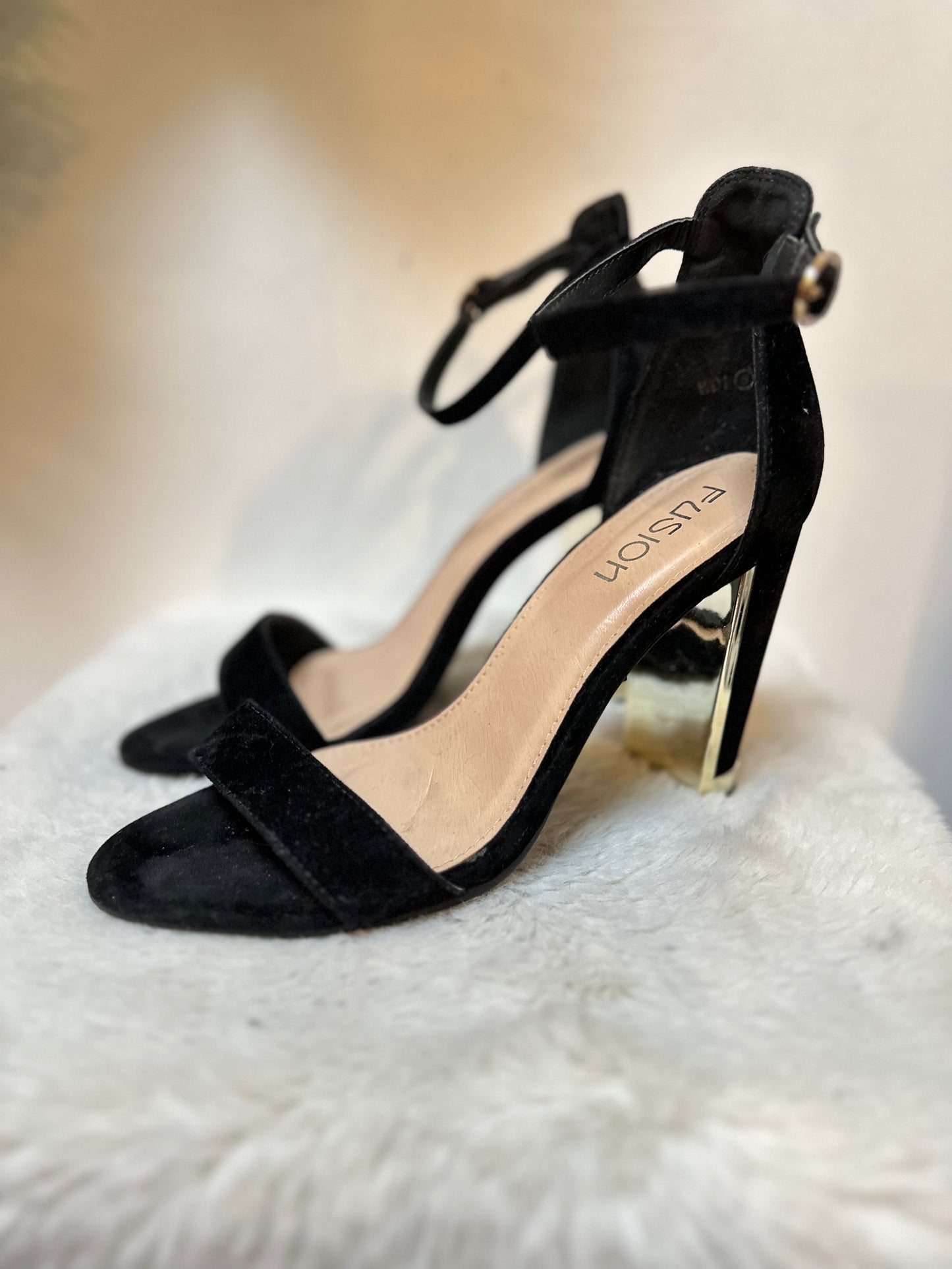 Fusion Black & Gold Detail Heels, Size 5