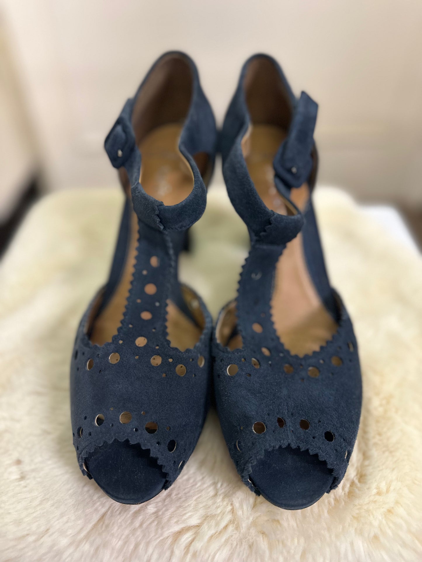 Clarks Navy Suede Heels Size 6.5