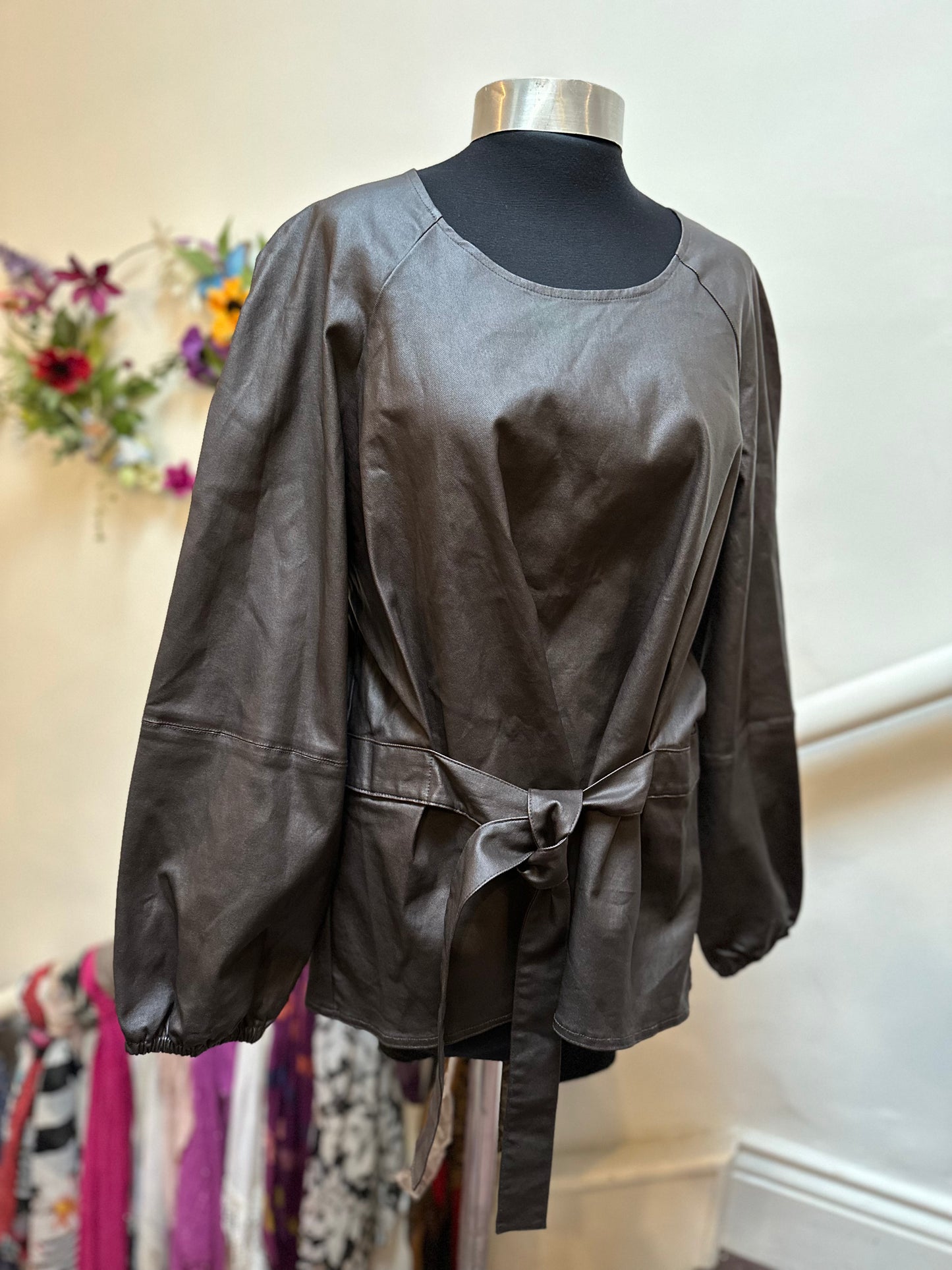 Next Chocolate Brown PU Top Size 24