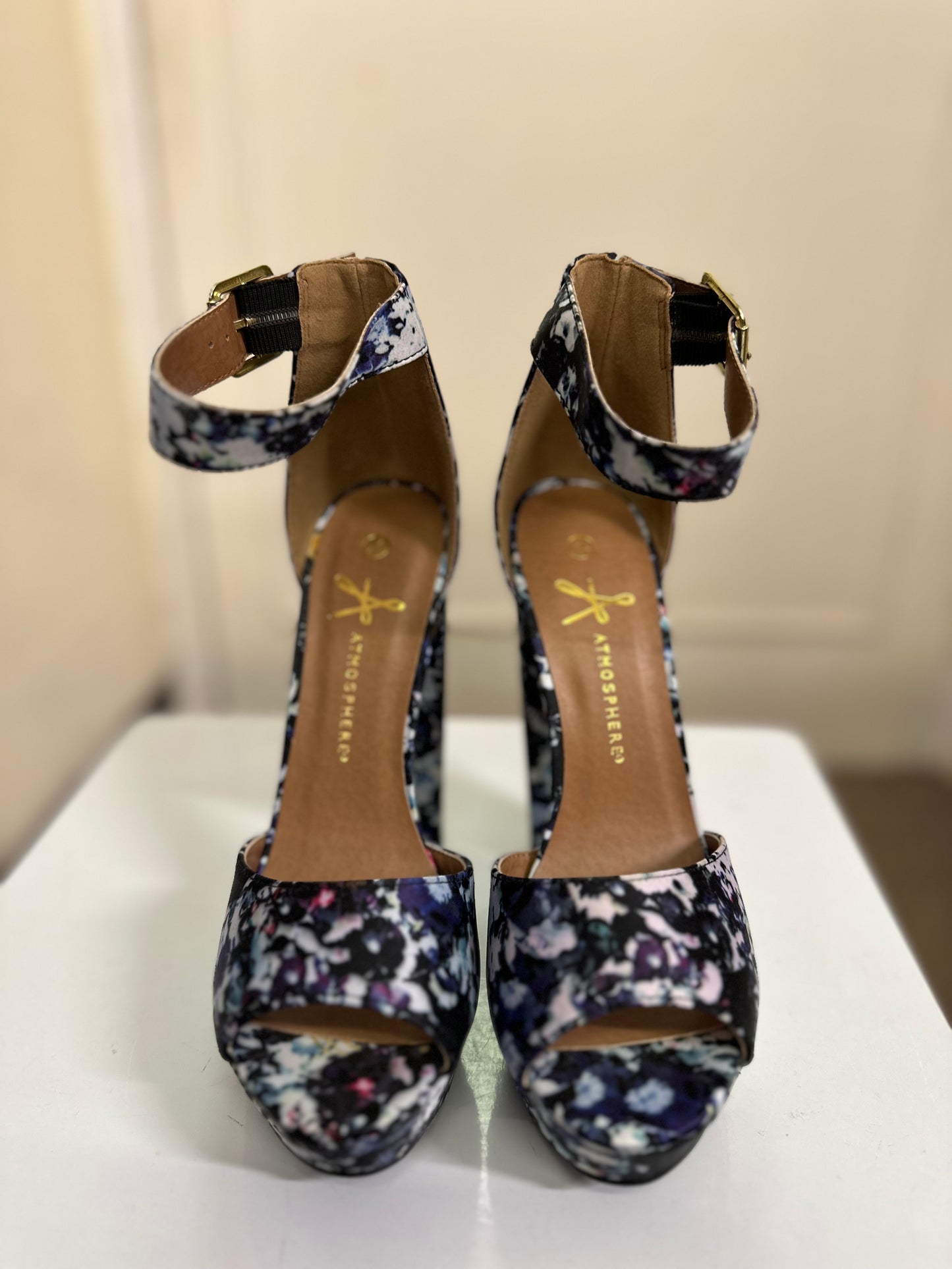 Atmosphere Floral Block Heel Sandal, Size 4, New without Tags