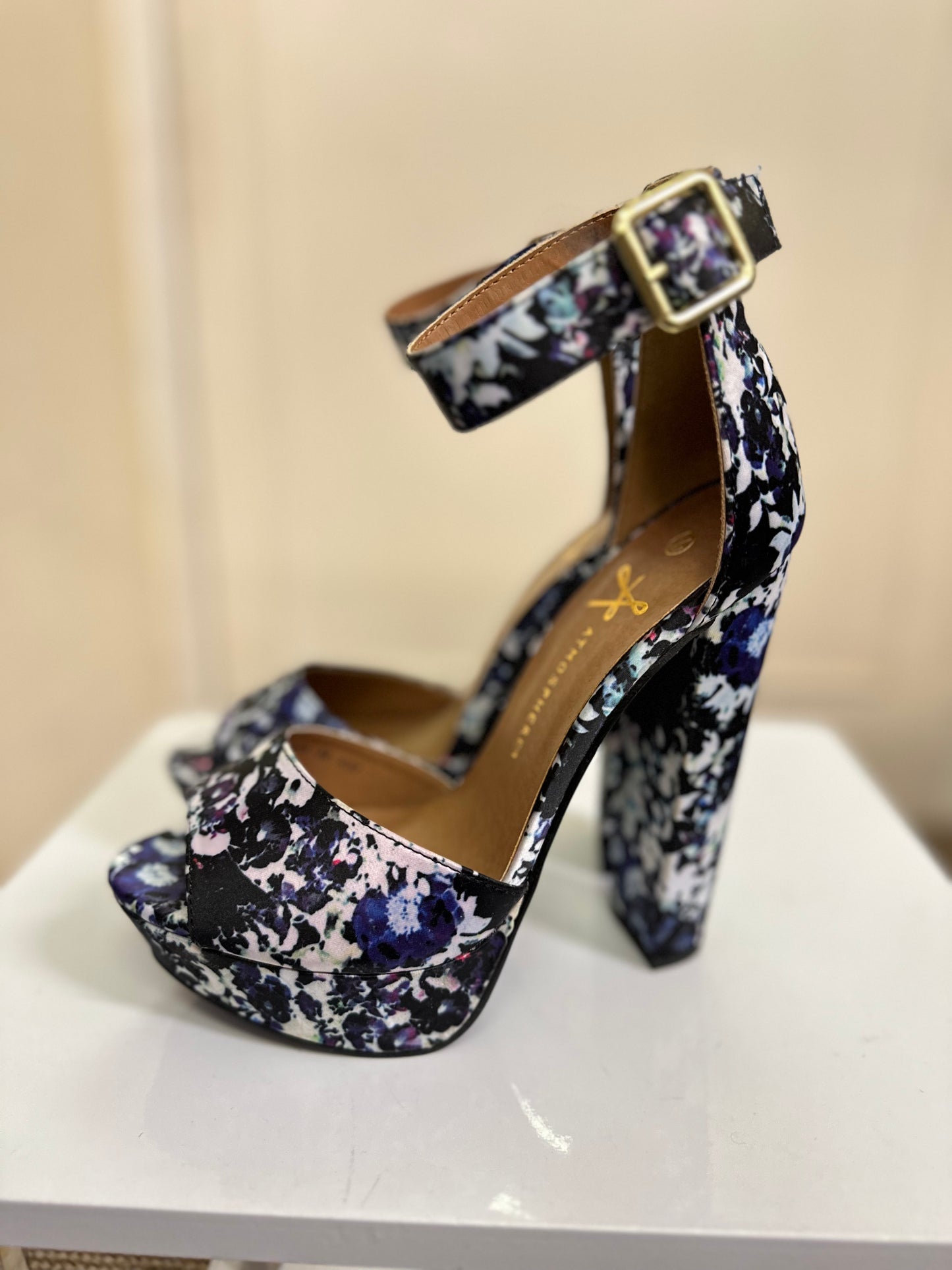 Atmosphere Floral Block Heel Sandal, Size 4, New without Tags