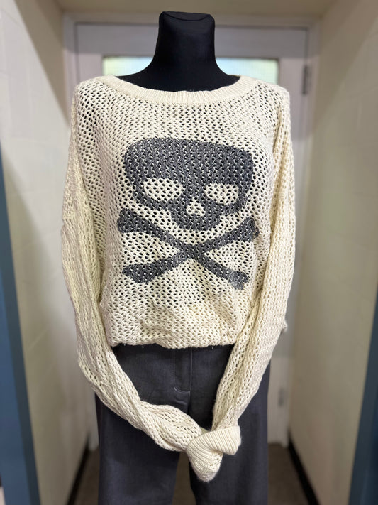 Romwe Crochet Skull Jumper, Size M