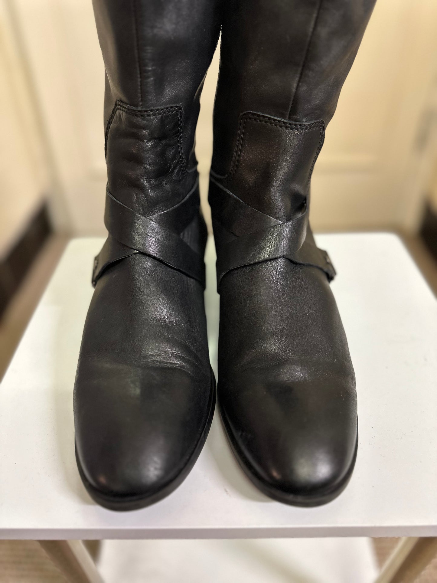 Nine West Real Leather Long Boots, Size 7 with Size L Shaft