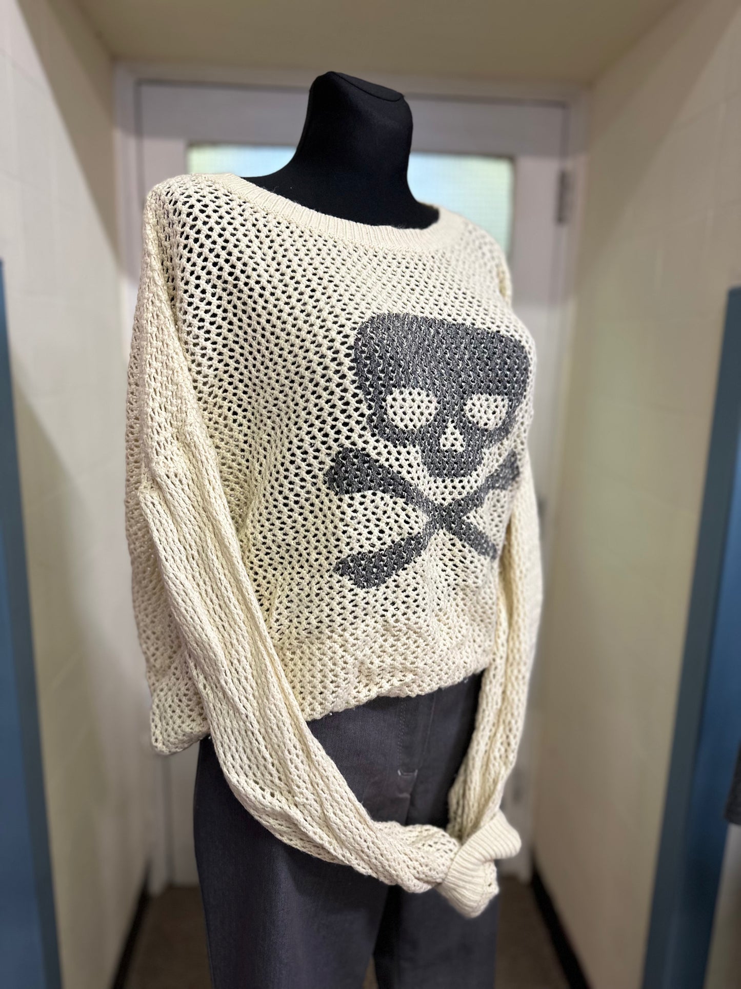 Romwe Crochet Skull Jumper, Size M