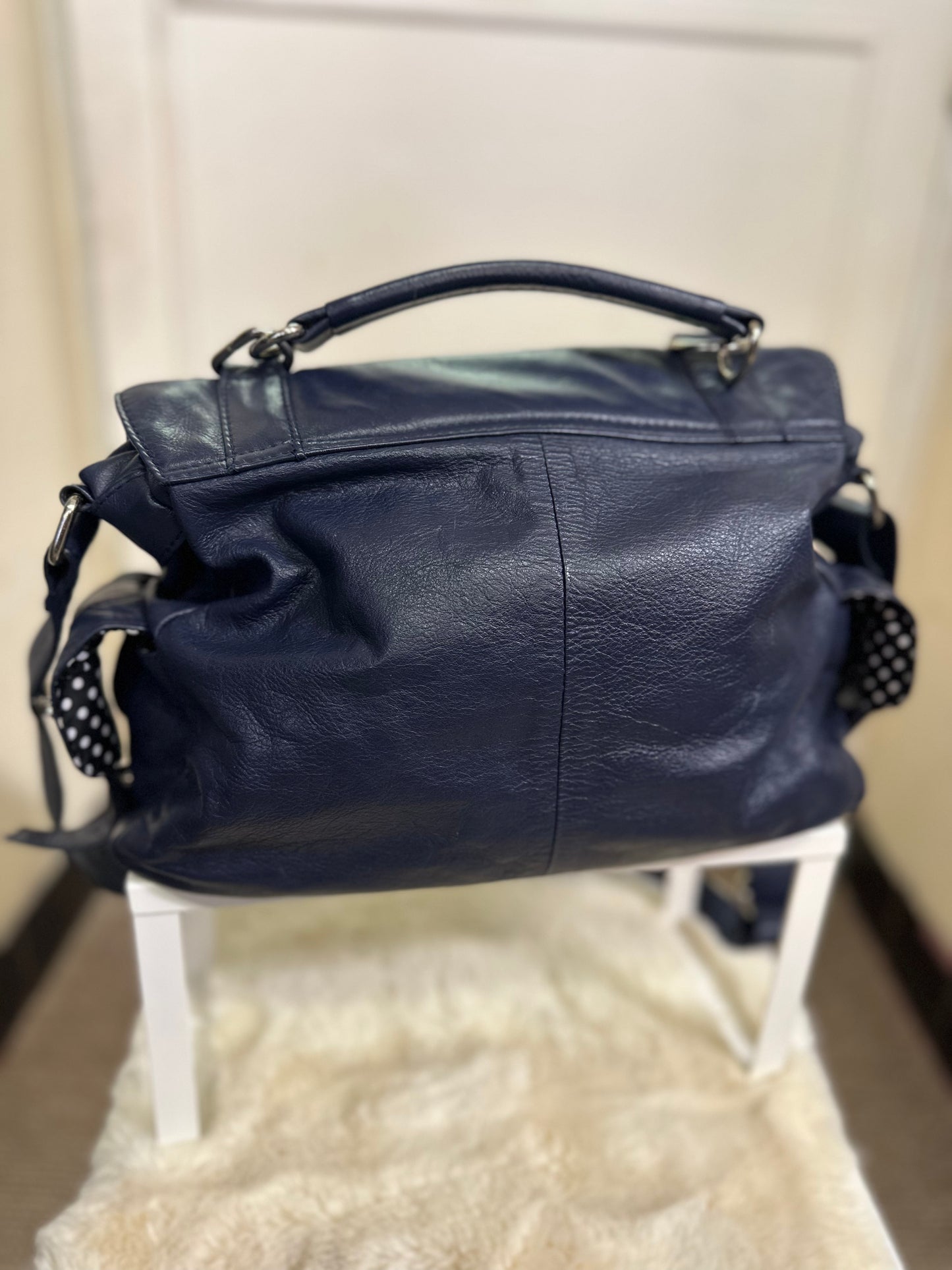 Navy Real Leather Bag