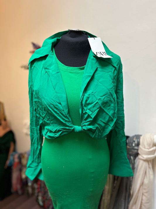 Zara Cropped Green Blouse New with Tags Size M