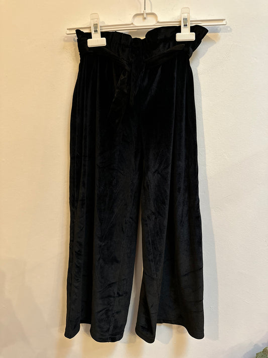 Little Kids Black Velvet Wide Leg Trousers, Age 8-9 Years