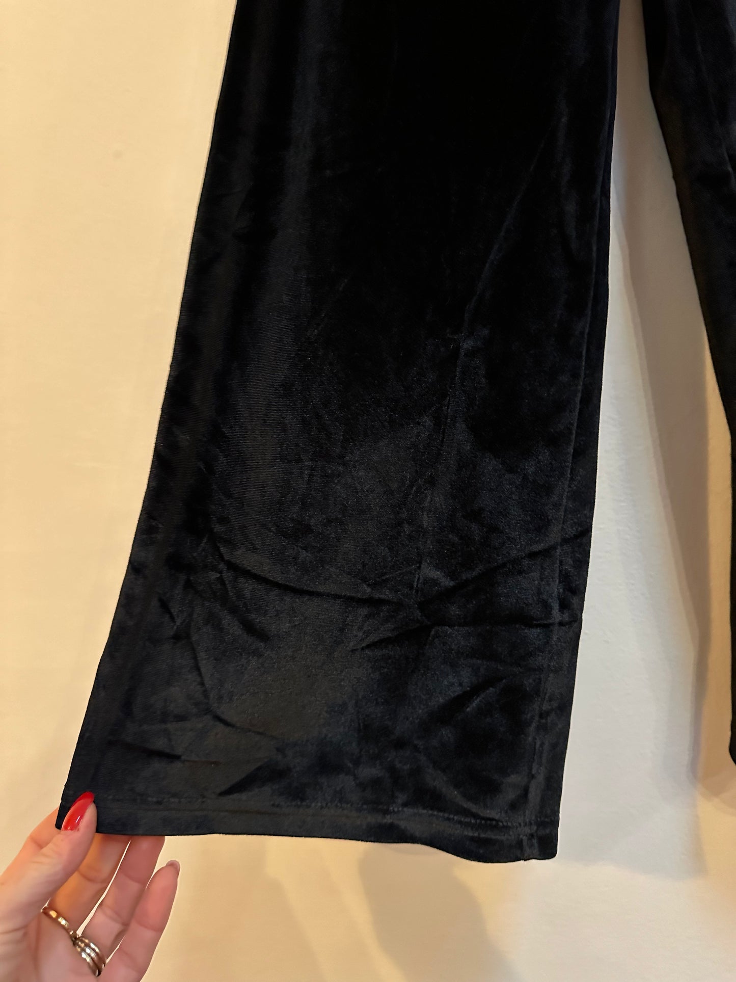 Little Kids Black Velvet Wide Leg Trousers, Age 8-9 Years