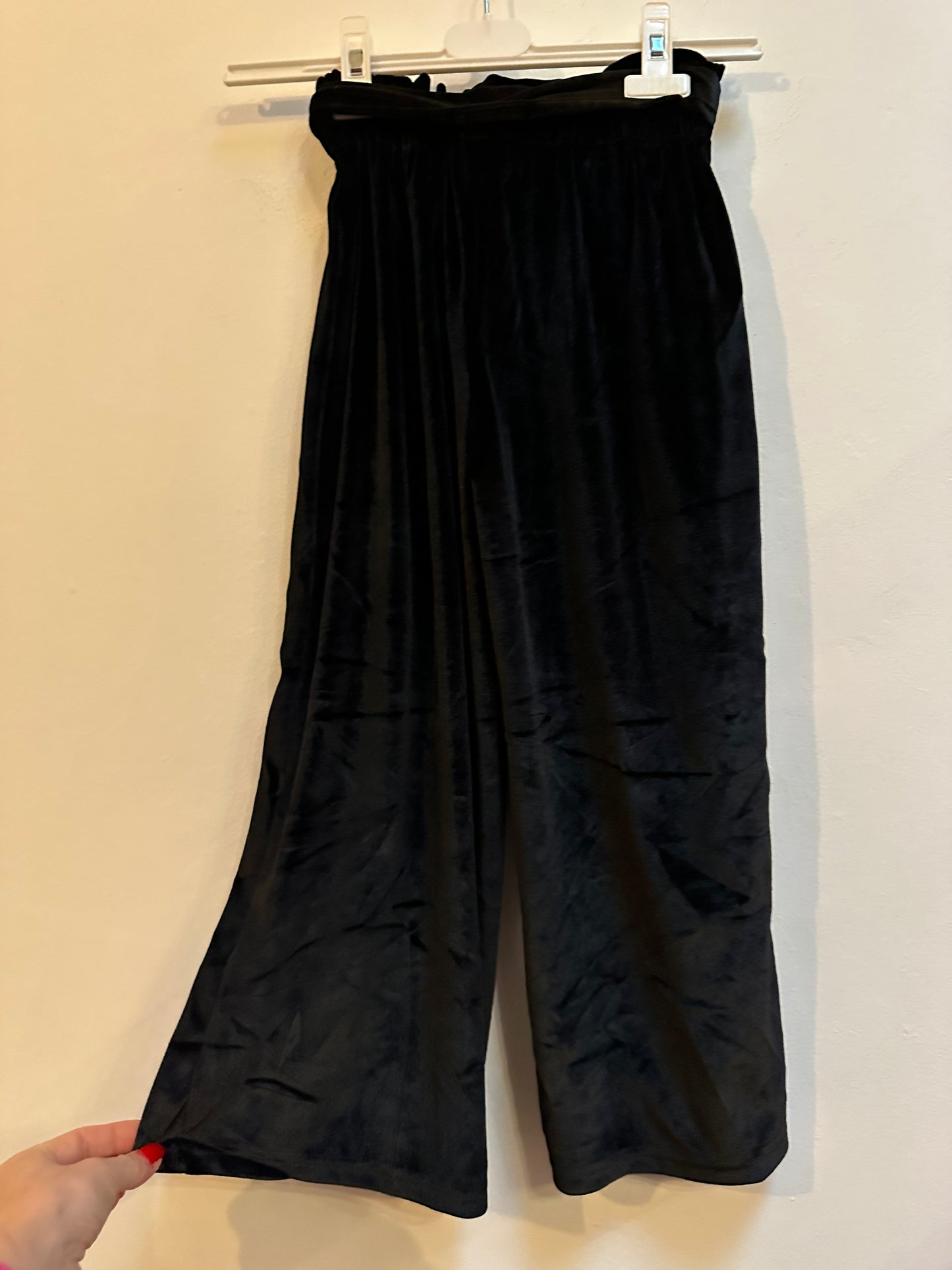 Little Kids Black Velvet Wide Leg Trousers, Age 8-9 Years