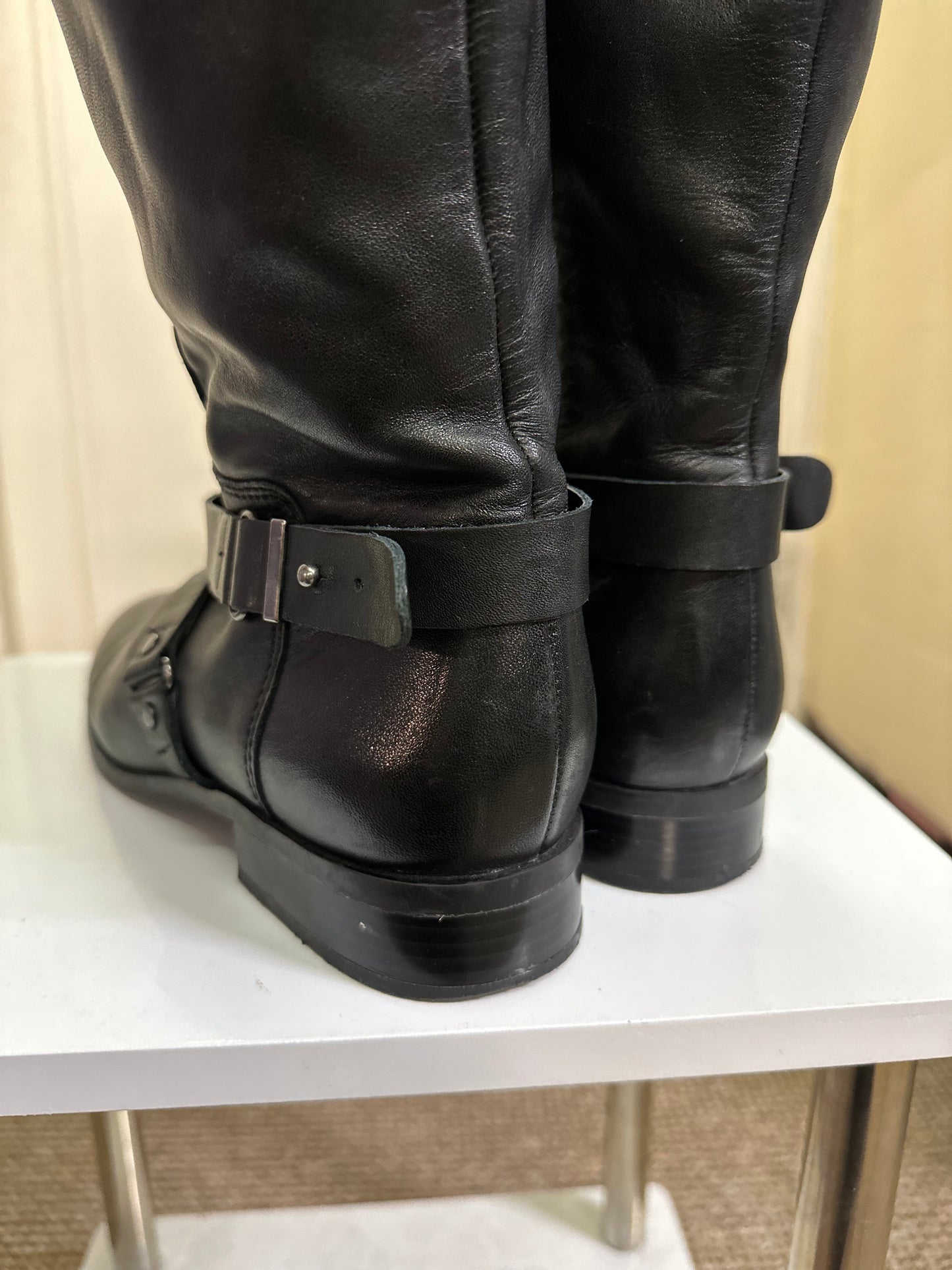 Nine West Real Leather Long Boots, Size 7 with Size L Shaft