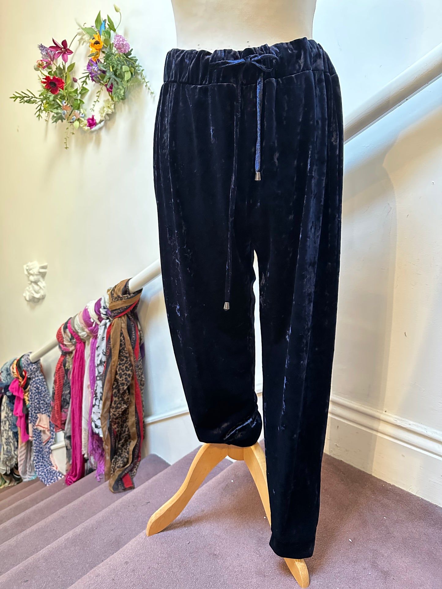 M&S Navy Velvet Trousers Size 18