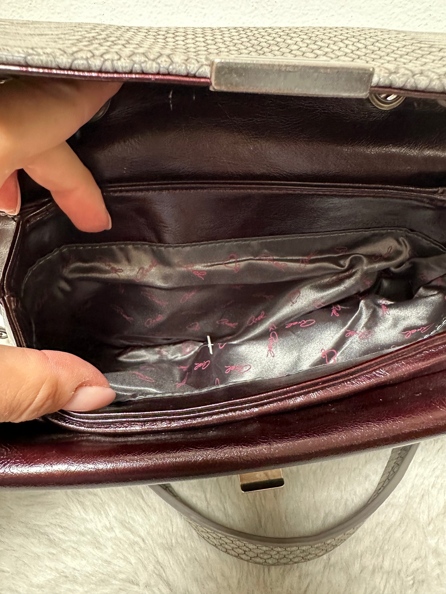 Axel Grey & Plum Crossbody Bag, some signs of wear inside