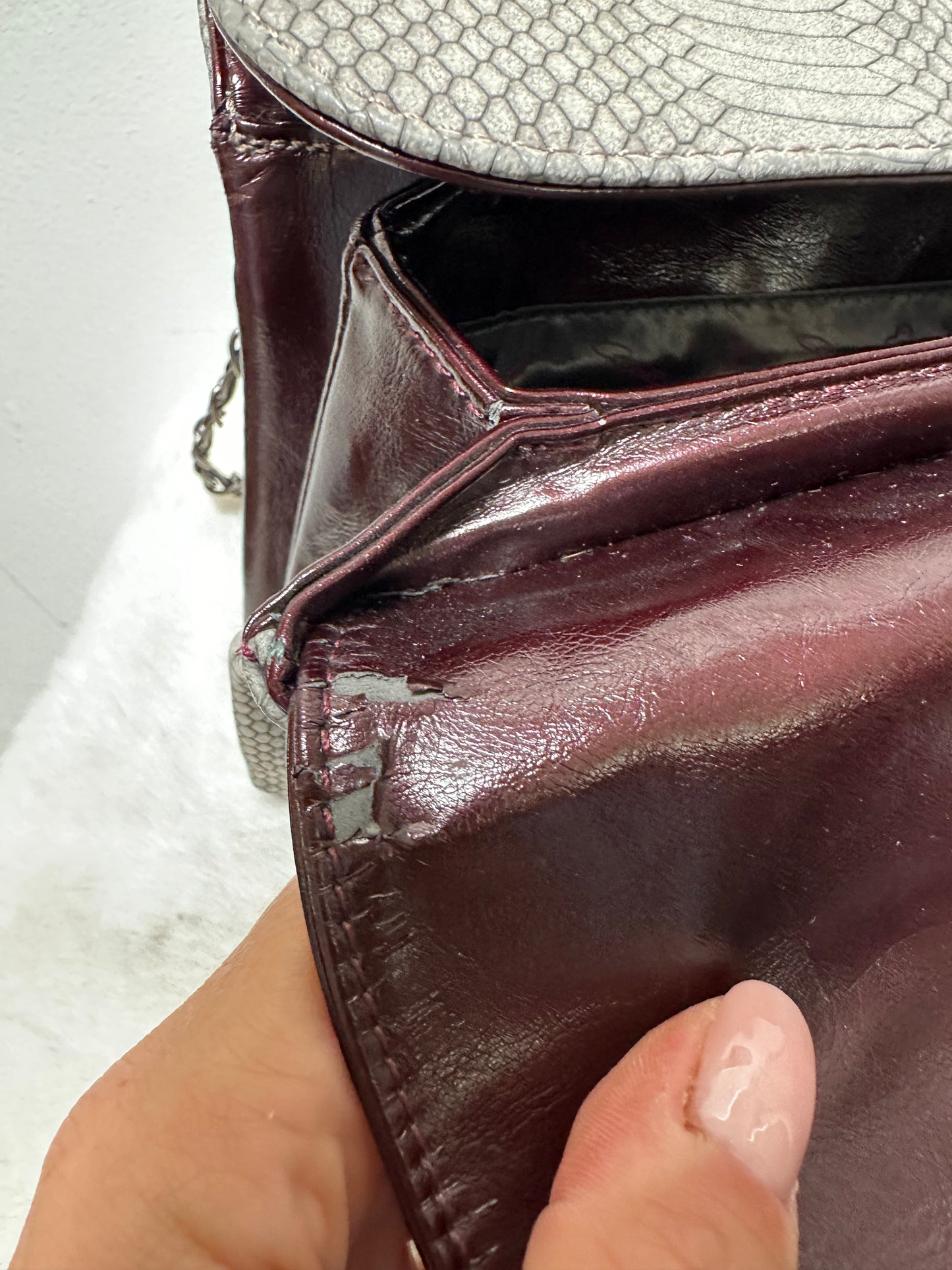 Axel Grey & Plum Crossbody Bag, some signs of wear inside