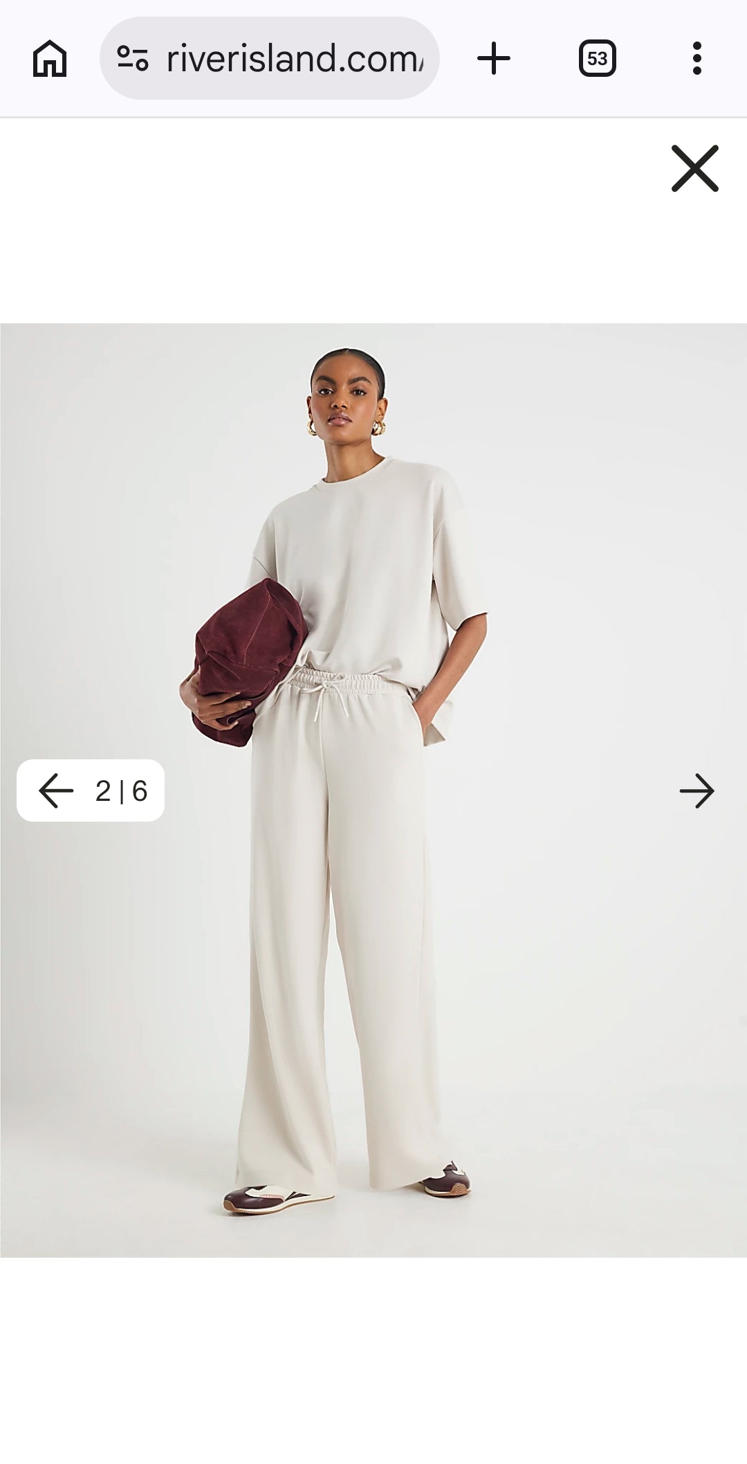 River Island, Cream,  High Waisted, Wide Leg Joggers, size L