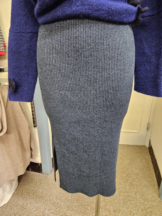 Lindex rib knit pencil skirt, blue/grey, size L