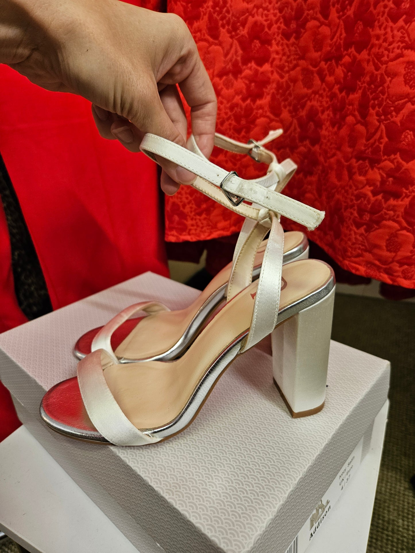 Ivory Satin sandals, size 4