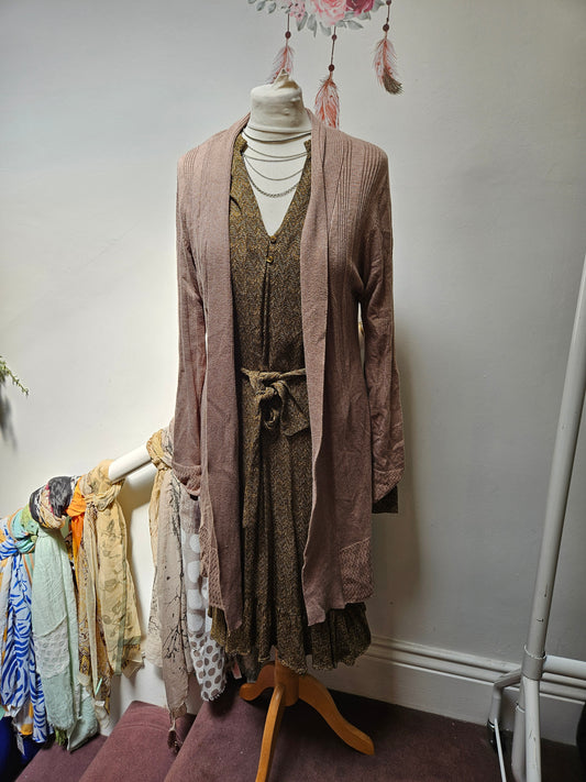 Paramour, open front, long cardigan, 70% viscose, 30%nylon, size L