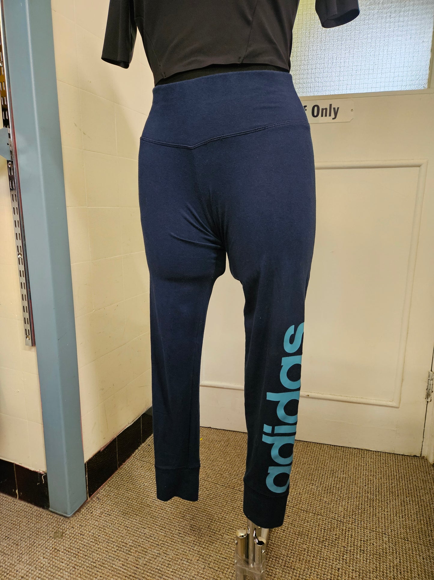 Adidas navy/blue logo leggings, size 8/10